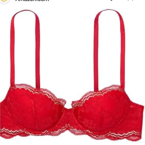 Victoria Secret Dream Angel Red Lace Trim Bra Sz 34B Lined Demi - Picture 2 of 10